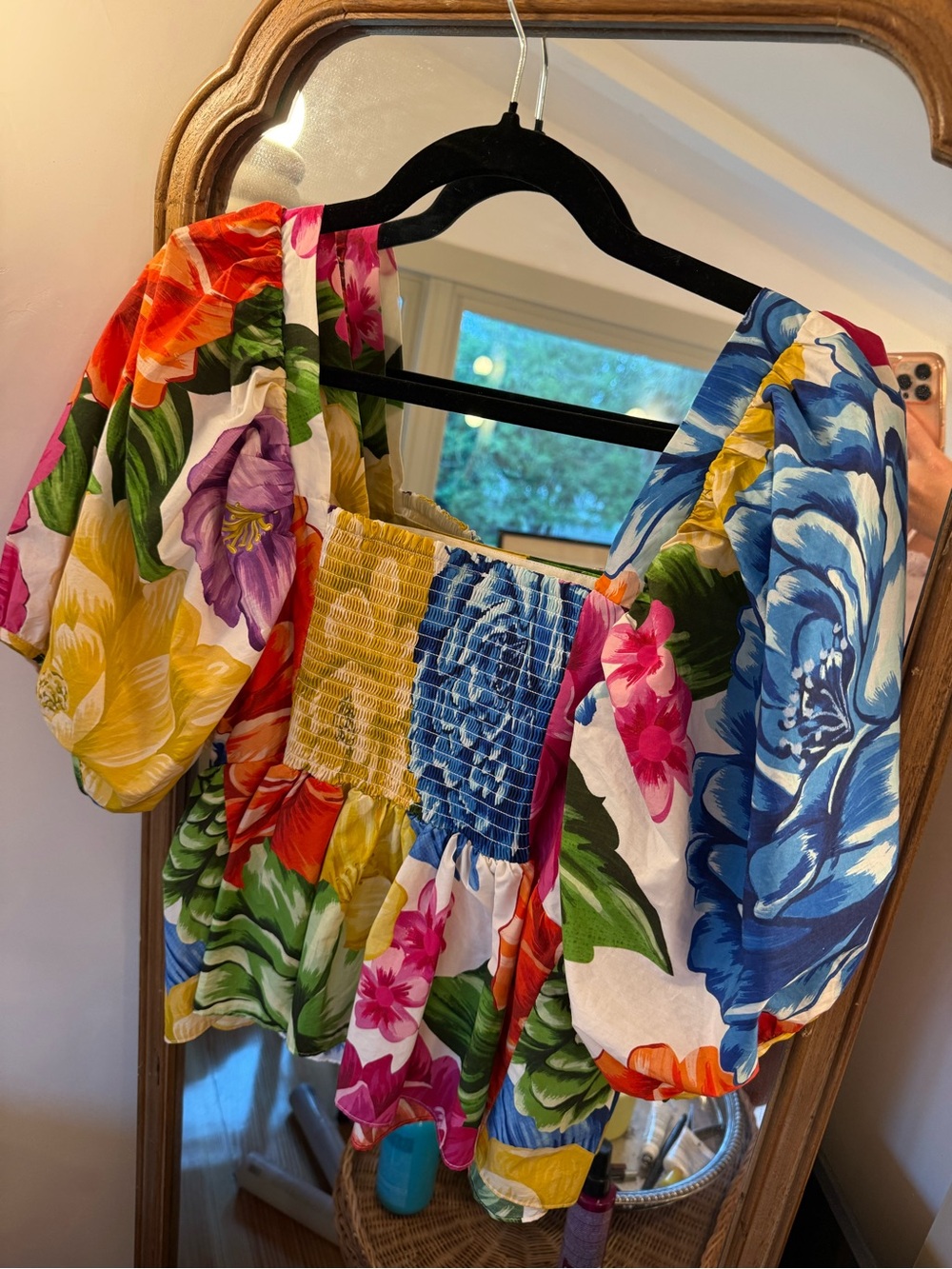 Bright Floral Puff-Sleeve Top - Multicolor - Picture 2 of 3